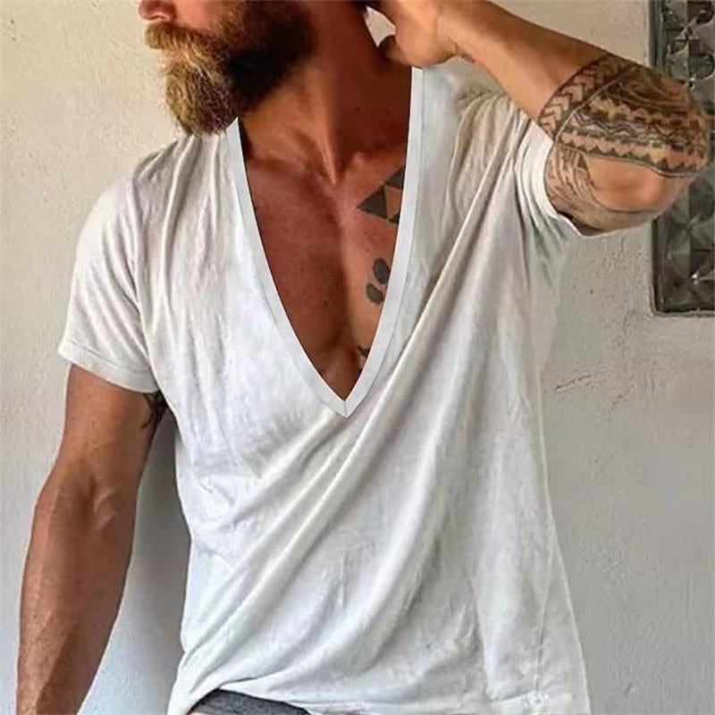 Men's shirt with deep V-neck, fashionable and casual for leisure and summer