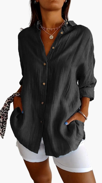 Women's blouse button-down shirt loose fit, everyday and office, modern casual outfit