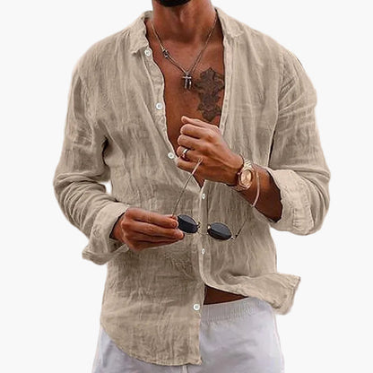 Men's Casual Shirt with Turn-Down Collar – Stylish Long-Sleeve Shirt for Everyday, Vacation & Summer