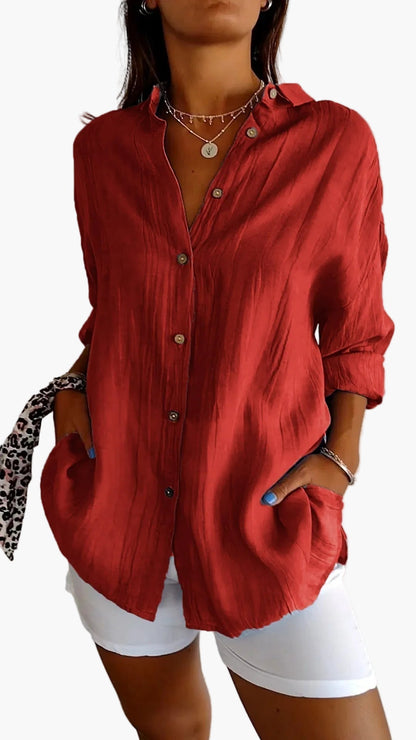 Women's blouse button-down shirt loose fit, everyday and office, modern casual outfit