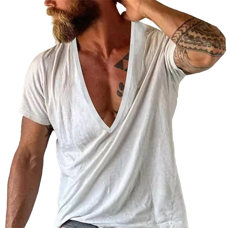 Men's shirt with deep V-neck, fashionable and casual for leisure and summer