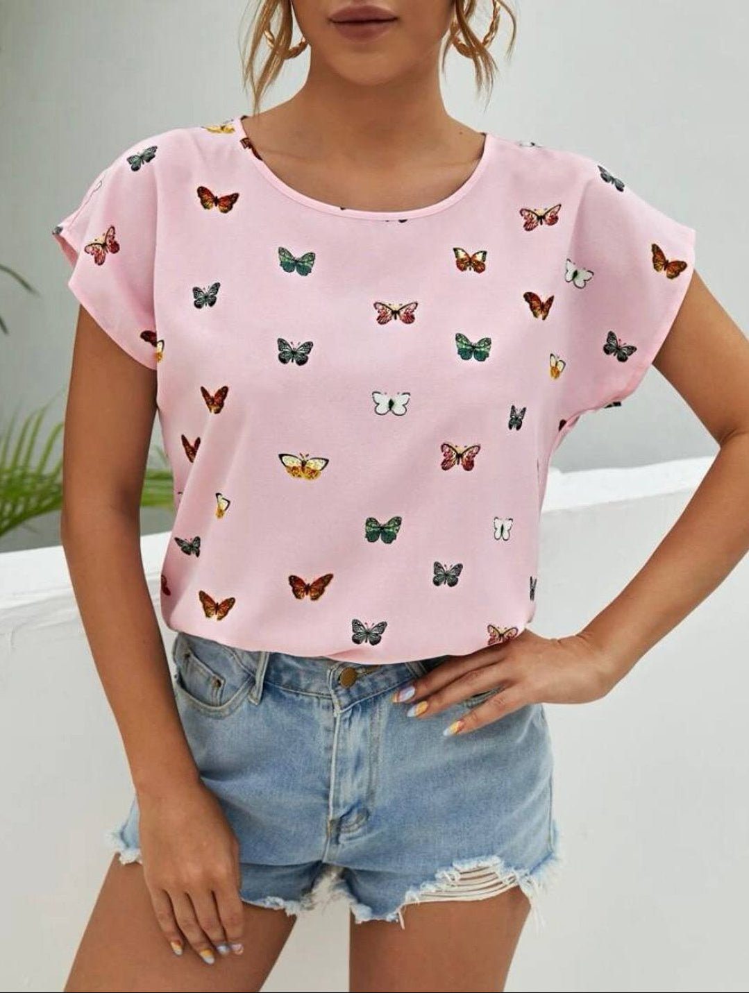 Damen Sommer T-Shirt mit Schmetterlingsmuster – Modisches Freizeit-Top, lässiger Stil