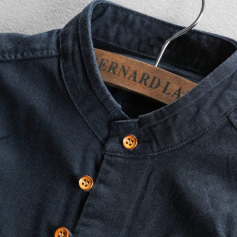 Men's Stand Collar Casual Shirt Vintage Style – Modern Long Sleeve Shirt for Everyday and Business