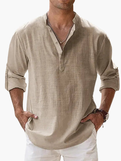 Men's Casual Shirt with V-Neck and Button Placket – Relaxed Style for Everyday Life & Vacation