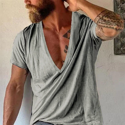 Men's shirt with deep V-neck, fashionable and casual for leisure and summer