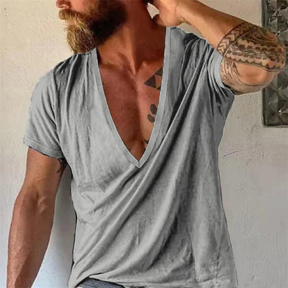 Men's shirt with deep V-neck, fashionable and casual for leisure and summer