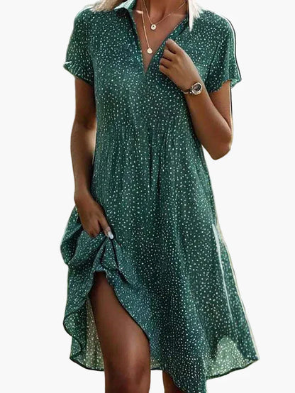 Women's Summer Short-Sleeve Shirt Dress with Polka Dot Pattern – Fashionable Casual Dress for Everyday Wear and Going Out
