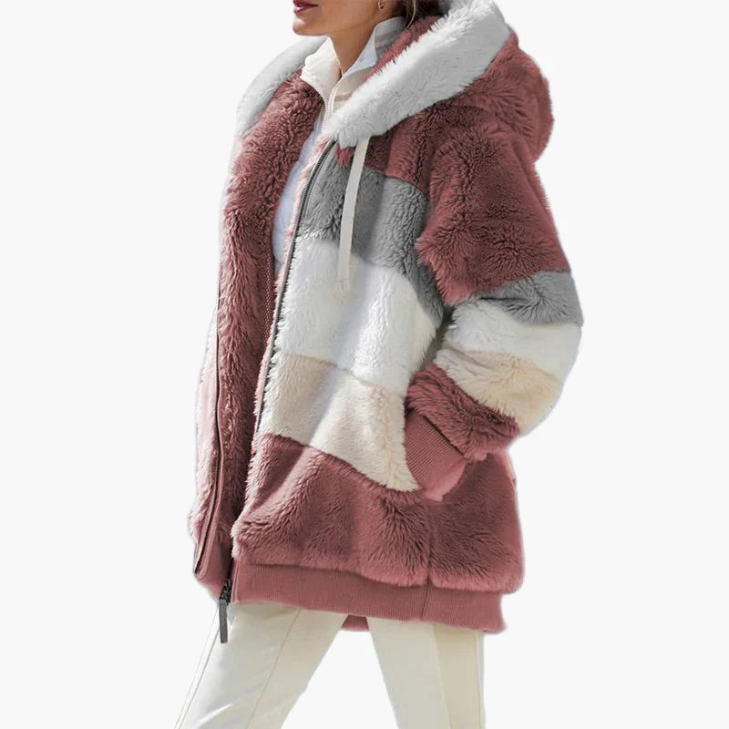 Women's winter jacket with hood and zipper – fashionable stripes, comfortable for everyday and leisure use