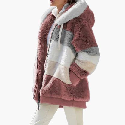 Women's winter jacket with hood and zipper – fashionable stripes, comfortable for everyday and leisure use