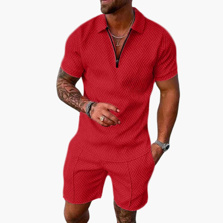 Men's Summer Set with Polo Shirt and Shorts – Fashionable Casual Outfit for Everyday Life & Vacation