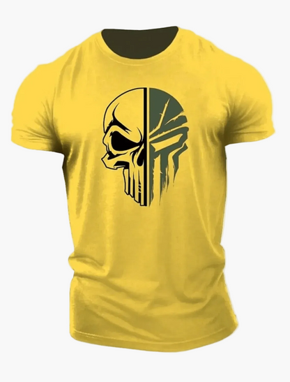 Men's Shirt with 3D Skull Design in Military Style – Urban Statement for Leisure and Exercise