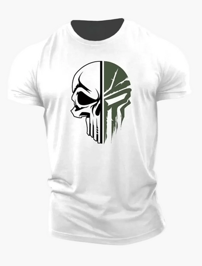 Men's Shirt with 3D Skull Design in Military Style – Urban Statement for Leisure and Exercise