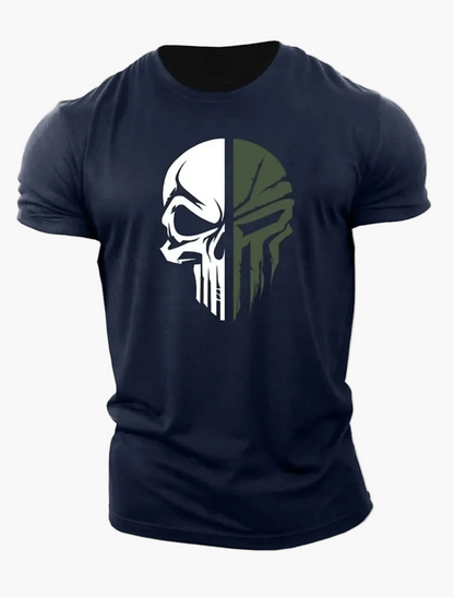 Men's Shirt with 3D Skull Design in Military Style – Urban Statement for Leisure and Exercise