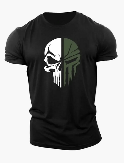 Men's Shirt with 3D Skull Design in Military Style – Urban Statement for Leisure and Exercise