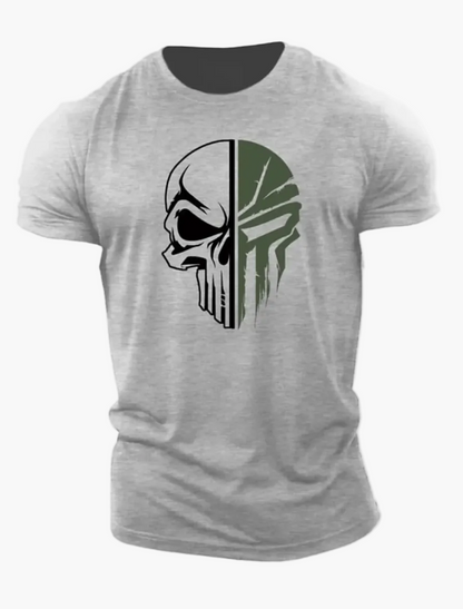 Men's Shirt with 3D Skull Design in Military Style – Urban Statement for Leisure and Exercise