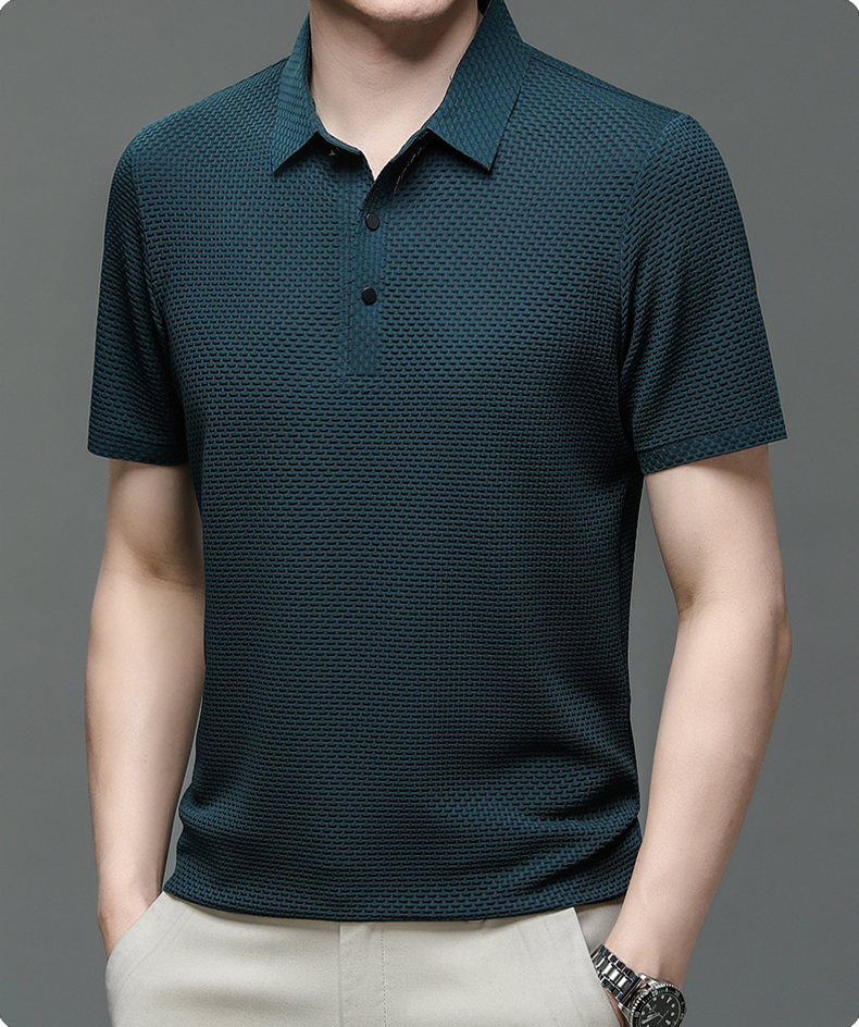 Men's Polo Shirt with Textured Pattern – Modern Casual and Business Polo Shirt