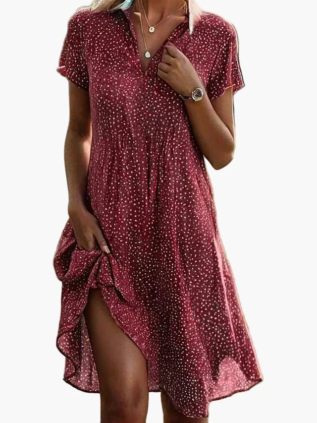 Women's Summer Short-Sleeve Shirt Dress with Polka Dot Pattern – Fashionable Casual Dress for Everyday Wear and Going Out