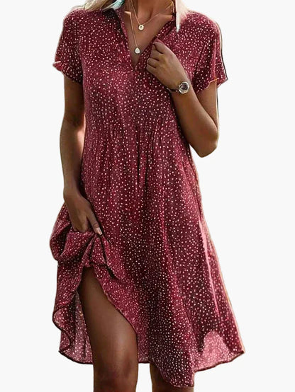 Women's Summer Short-Sleeve Shirt Dress with Polka Dot Pattern – Fashionable Casual Dress for Everyday Wear and Going Out