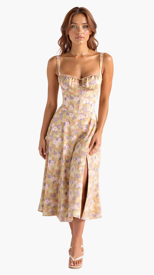 Damen Midikleid Korsettstil Floral – Feminines Sommerkleid für besondere Anlässe
