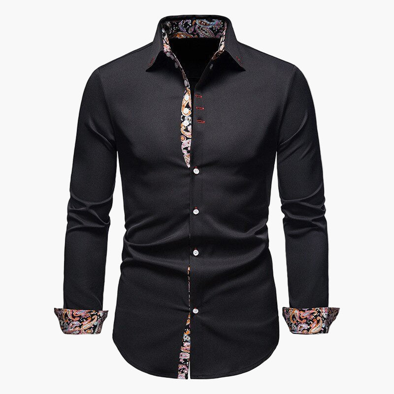 Men's Modern Long-Sleeve Shirt with Paisley Details – Elegant Style for Office & Leisure