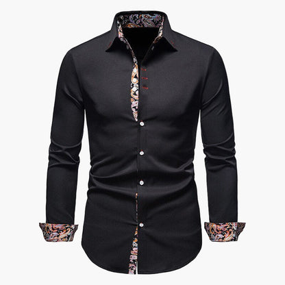 Men's Modern Long-Sleeve Shirt with Paisley Details – Elegant Style for Office & Leisure
