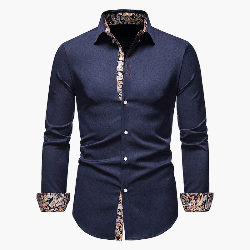 Men's Modern Long-Sleeve Shirt with Paisley Details – Elegant Style for Office & Leisure