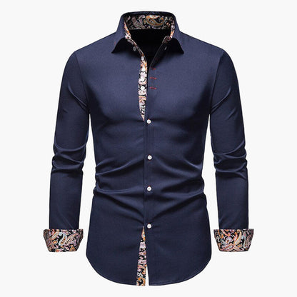 Men's Modern Long-Sleeve Shirt with Paisley Details – Elegant Style for Office & Leisure