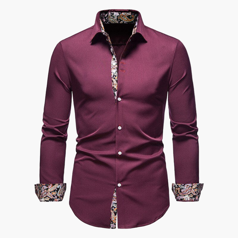 Men's Modern Long-Sleeve Shirt with Paisley Details – Elegant Style for Office & Leisure