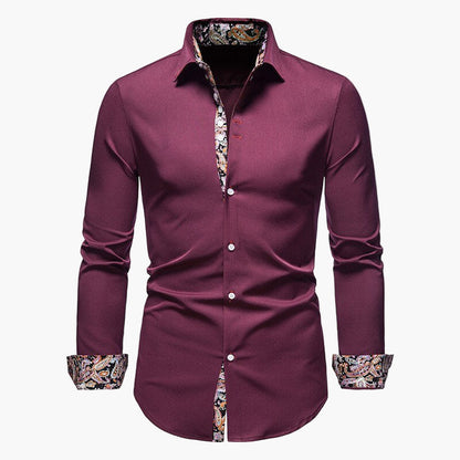 Men's Modern Long-Sleeve Shirt with Paisley Details – Elegant Style for Office & Leisure