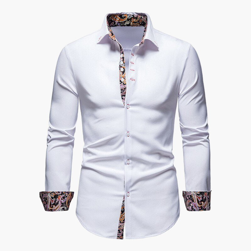 Men's Modern Long-Sleeve Shirt with Paisley Details – Elegant Style for Office & Leisure