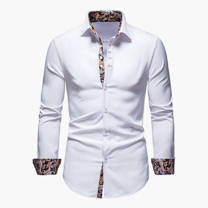 Men's Modern Long-Sleeve Shirt with Paisley Details – Elegant Style for Office & Leisure