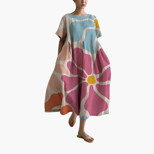 Damen A-Linien Maxikleid mit großem Blumenmuster – Modernes Freizeitkleid für Sommer & Urlaub