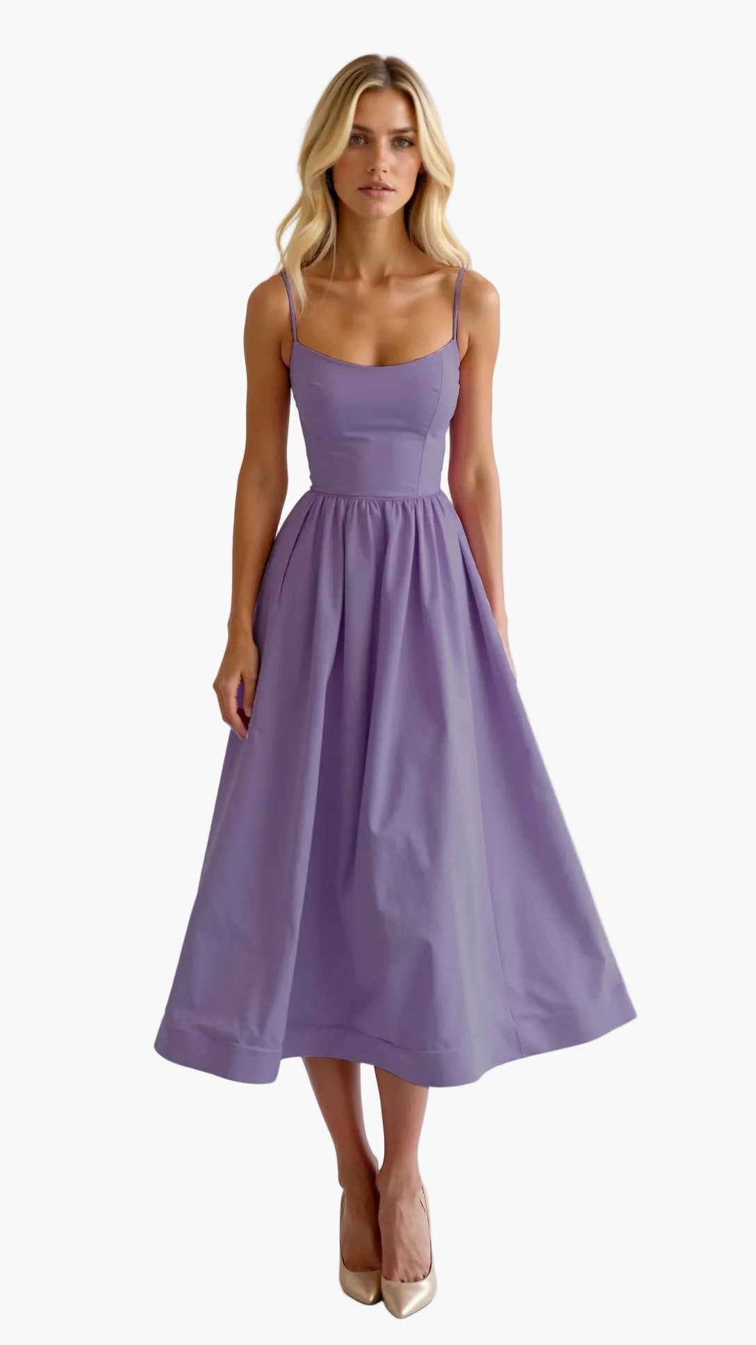 Damen Midikleid mit Spaghettiträgern – Elegantes Sommerkleid für Alltag, Party & Hochzeit