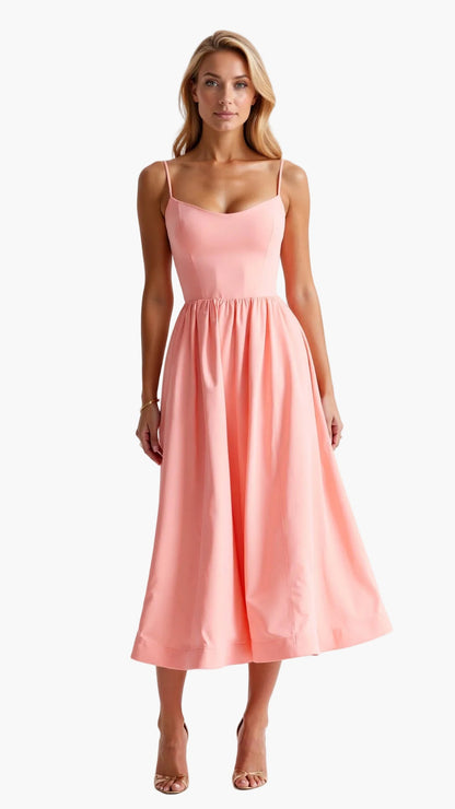 Damen Midikleid mit Spaghettiträgern – Elegantes Sommerkleid für Alltag, Party & Hochzeit