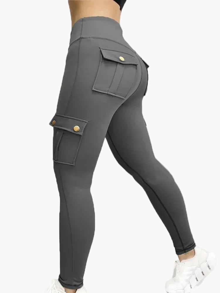 Damen Cargo Fitness Leggings – Sportliche High-Waist Hose mit Taschen für Workout & Freizeit