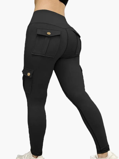 Damen Cargo Fitness Leggings – Sportliche High-Waist Hose mit Taschen für Workout & Freizeit