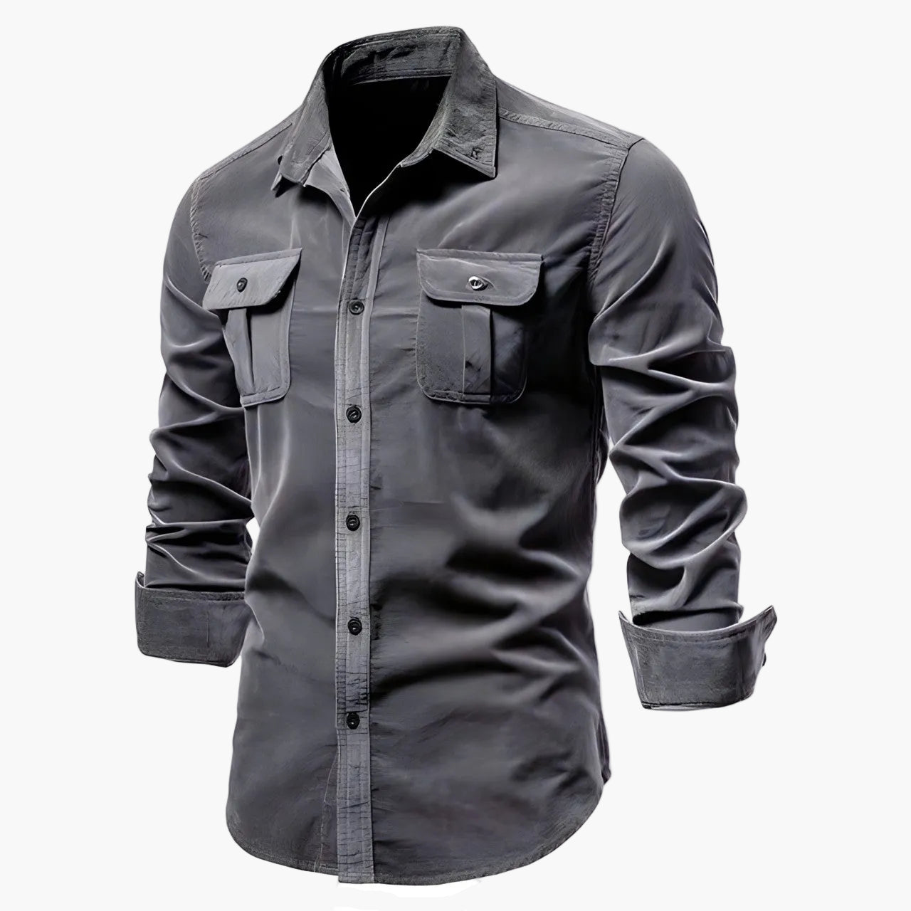 Men's Casual Shirt Modern Slim Fit with Chest Pockets – Long Sleeve, Versatile, Stylish