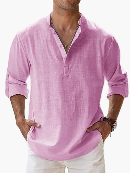 Men's Casual Shirt with V-Neck and Button Placket – Relaxed Style for Everyday Life & Vacation