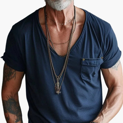 Men's V-neck Shirt with Chest Pocket – Modern Casual and Street Style Look
