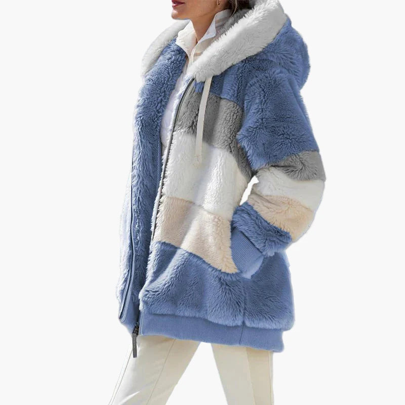 Women's winter jacket with hood and zipper – fashionable stripes, comfortable for everyday and leisure use