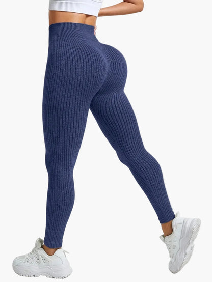 Women's Seamless Ribbed Leggings – Sporty High Waist Yoga Exercise Pants