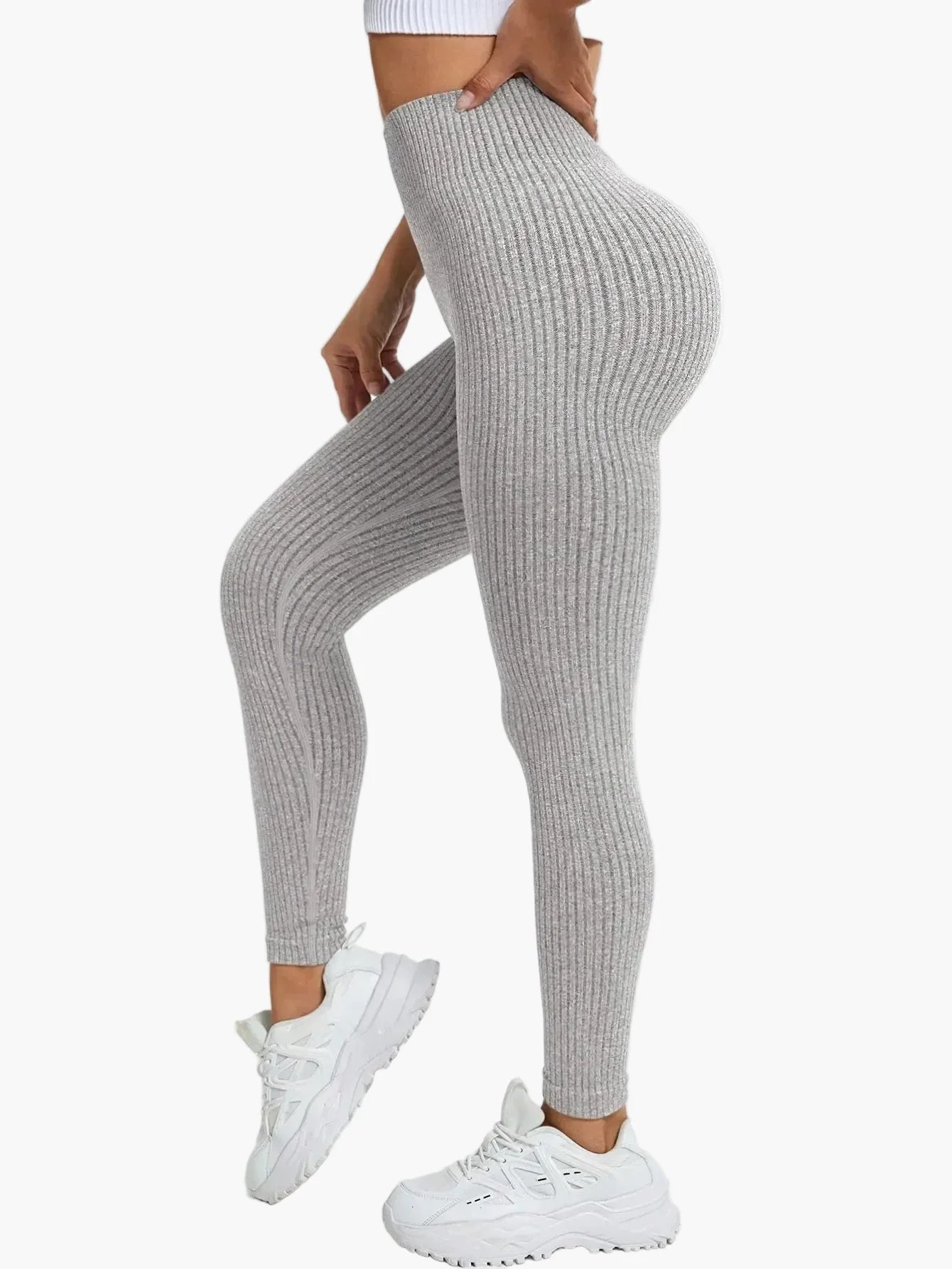 Women's Seamless Ribbed Leggings – Sporty High Waist Yoga Exercise Pants