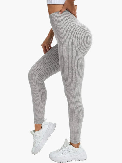Women's Seamless Ribbed Leggings – Sporty High Waist Yoga Exercise Pants