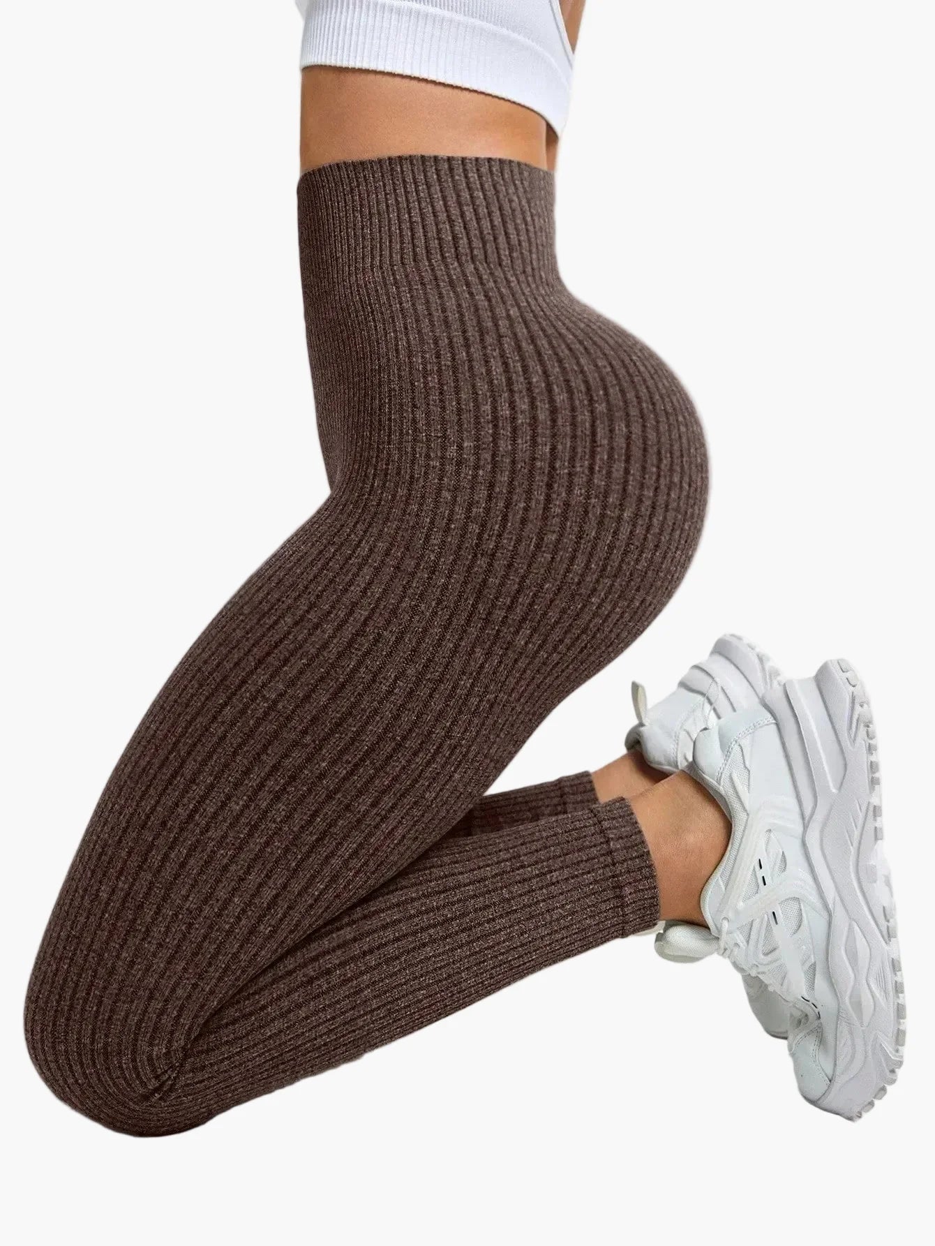 Women's Seamless Ribbed Leggings – Sporty High Waist Yoga Exercise Pants