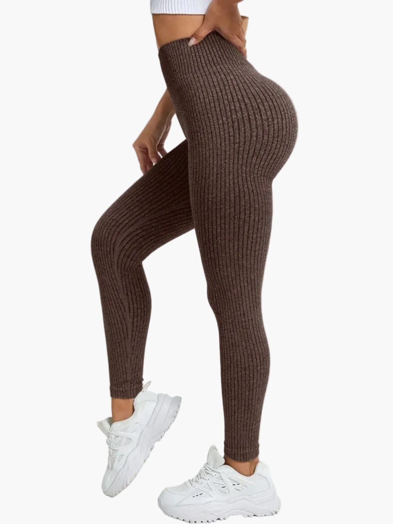 Women's Seamless Ribbed Leggings – Sporty High Waist Yoga Exercise Pants
