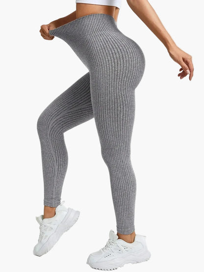 Women's Seamless Ribbed Leggings – Sporty High Waist Yoga Exercise Pants