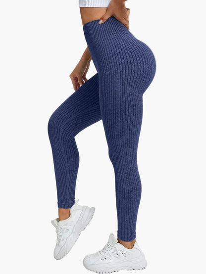 Women's Seamless Ribbed Leggings – Sporty High Waist Yoga Exercise Pants