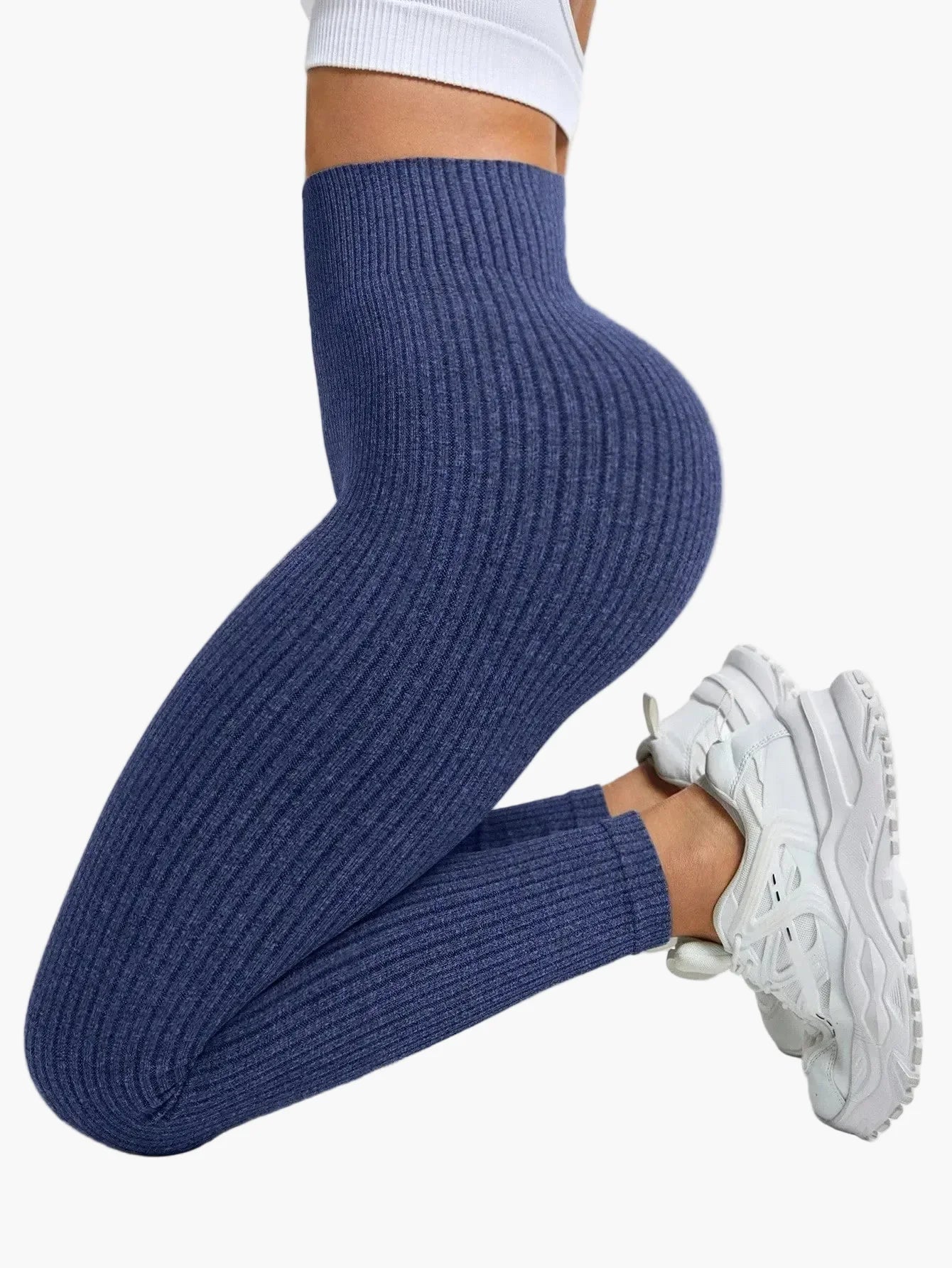 Women's Seamless Ribbed Leggings – Sporty High Waist Yoga Exercise Pants