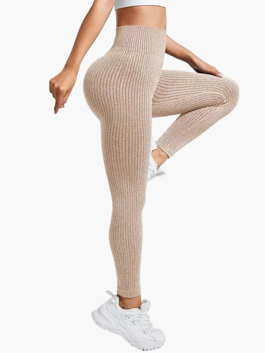 Women's Seamless Ribbed Leggings – Sporty High Waist Yoga Exercise Pants