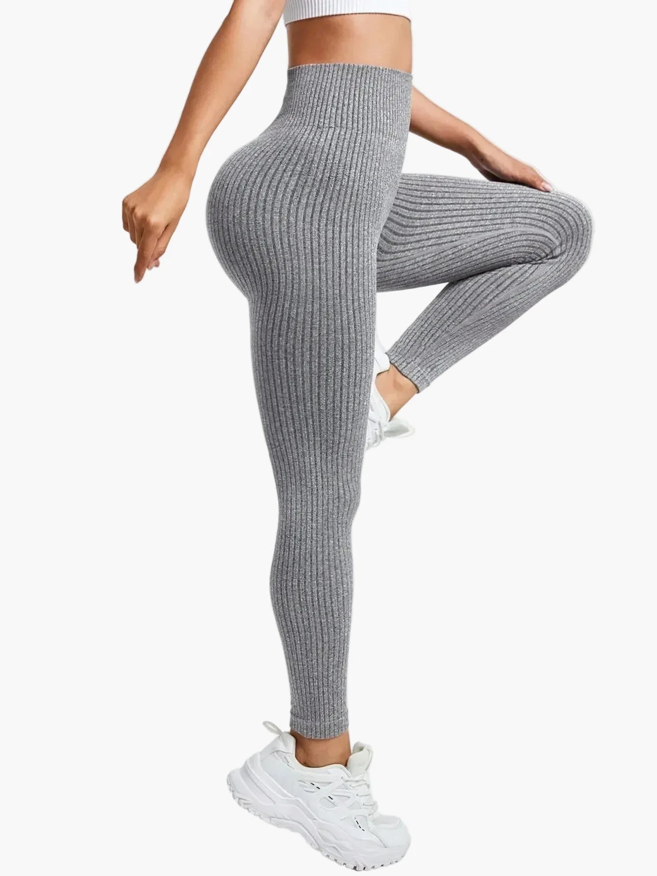 Women's Seamless Ribbed Leggings – Sporty High Waist Yoga Exercise Pants